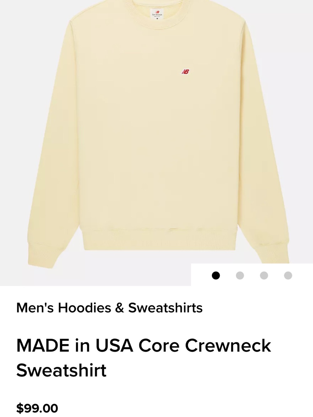 New Balance Men's Core Crewneck Sweatshirt - Light Yellow with Red Logo